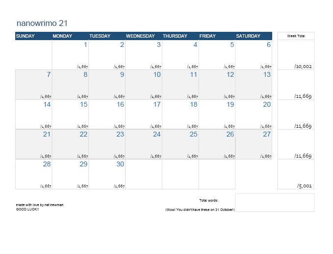 Nanowrimo printables and tools for Notion, Excel and Sheets Nat Newman